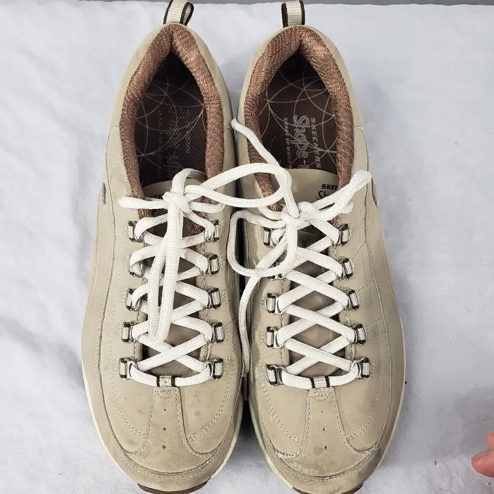 Skechers Size 10 Shape Ups Tan Beige Walking Toning Shoes Fitness F1 Suede